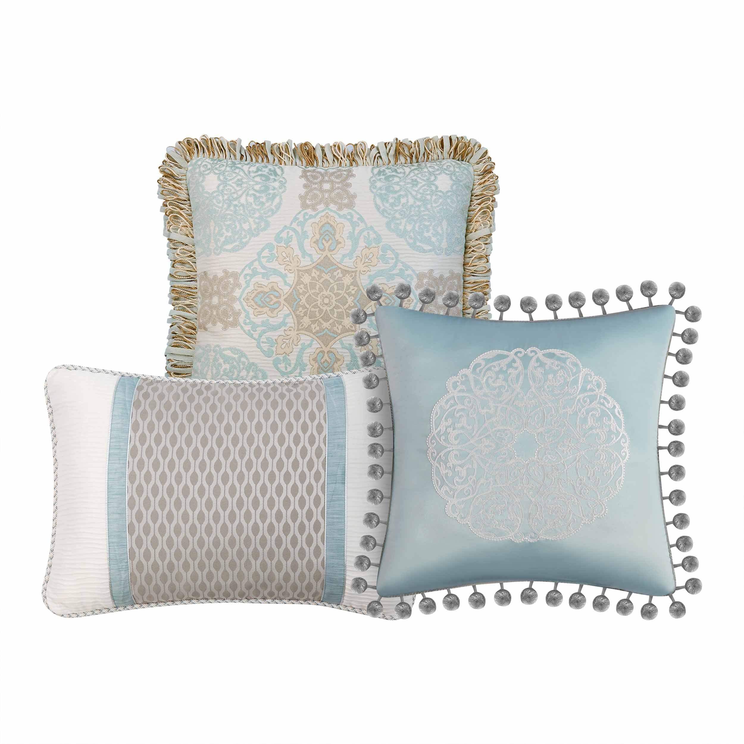 Waterford Jonet Cream/Aqua Decorative Throw Pillow Set of