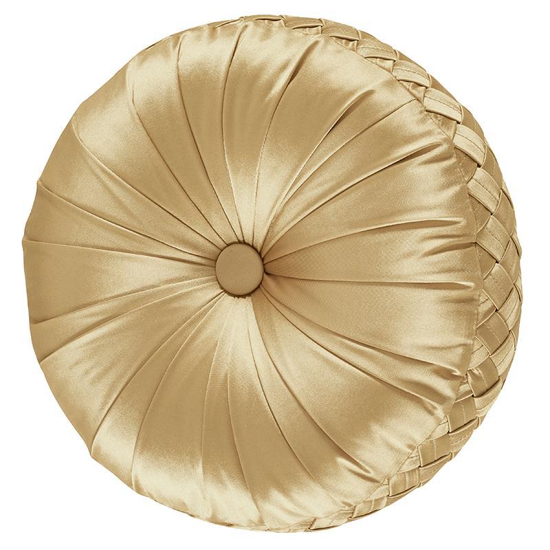 Satinique Gold Tufted Round Decorative Throw Pillow By J Queen Throw Pillows By J. Queen New York