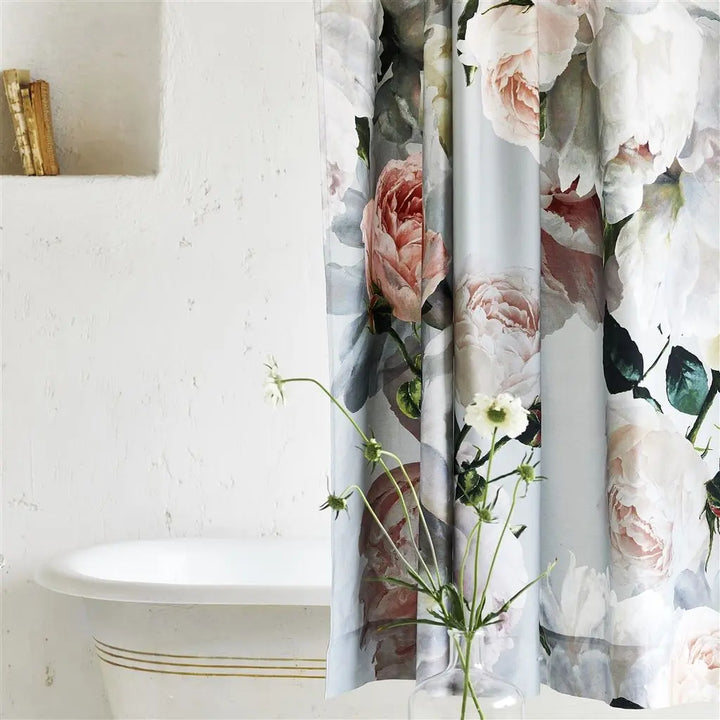 Peonia Grande Zinc Shower Curtain Shower Curtain By Designers Guild
