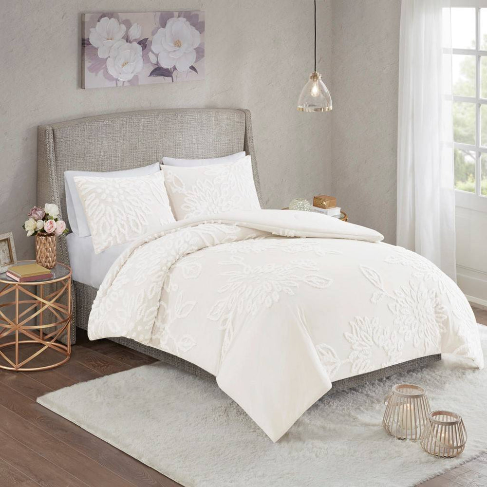 Veronica 3 Piece Cotton Chenille Floral Comforter Set Comforter Sets By JLA HOME/Olliix (E & E Co., Ltd)