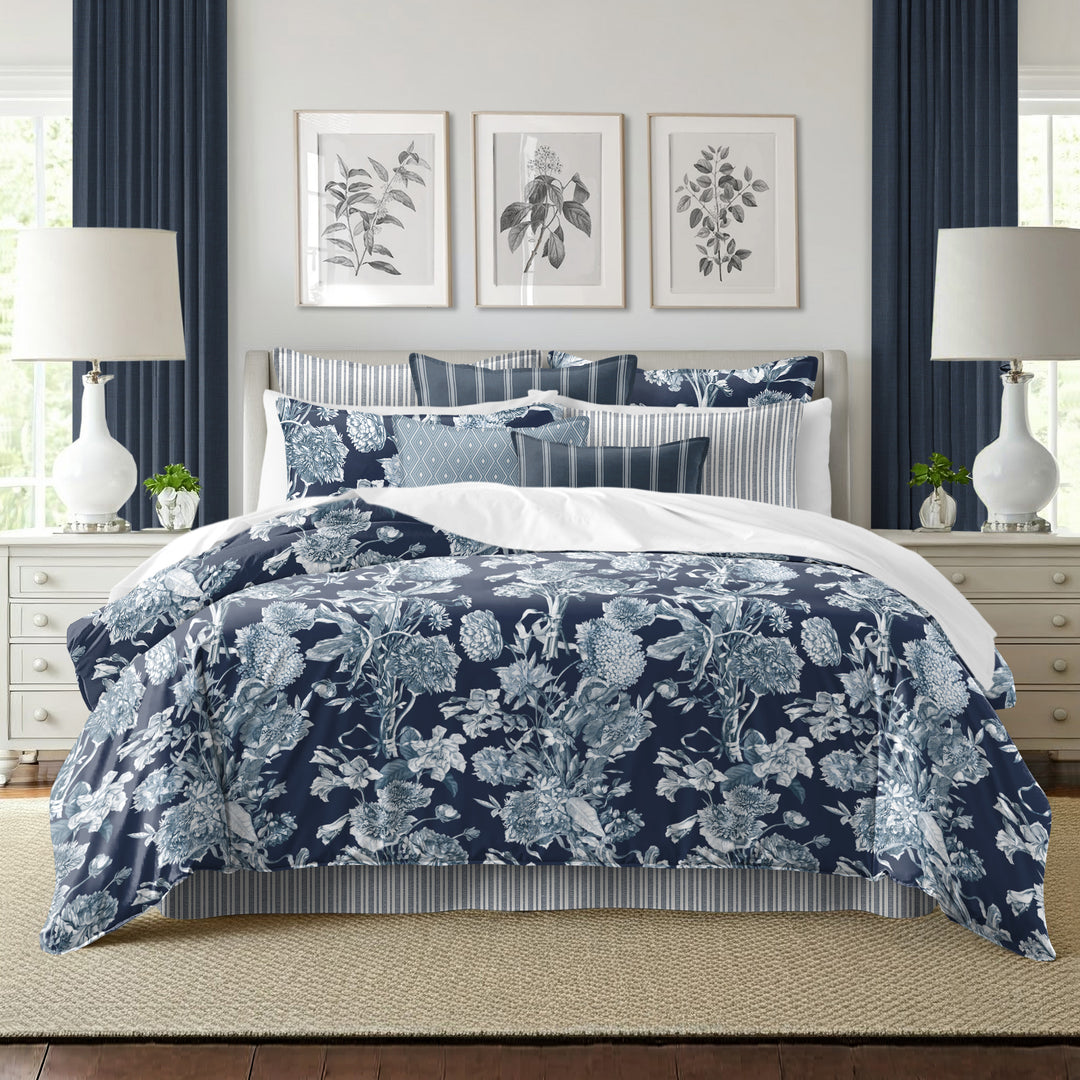 Alexandria Indigo 8 Piece Comforter Set Comforter Sets By Colcha Linens