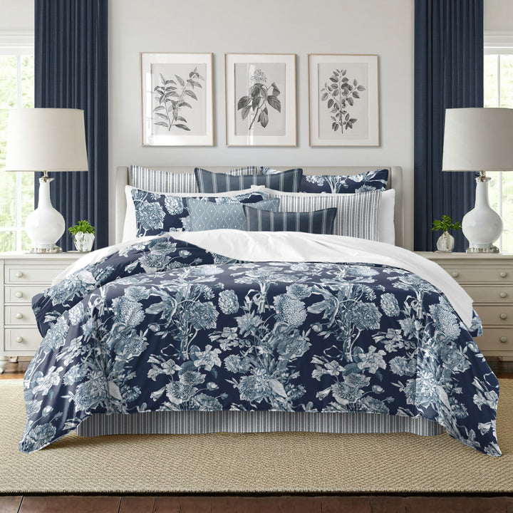 Alexandria Indigo 8 Piece Comforter Set Comforter Sets By Colcha Linens