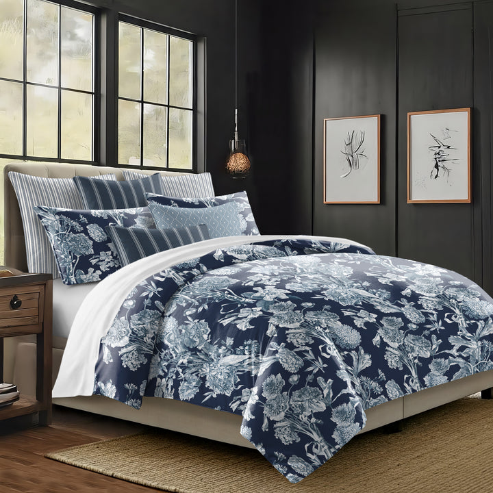 Alexandria Indigo 8 Piece Comforter Set Comforter Sets By Colcha Linens