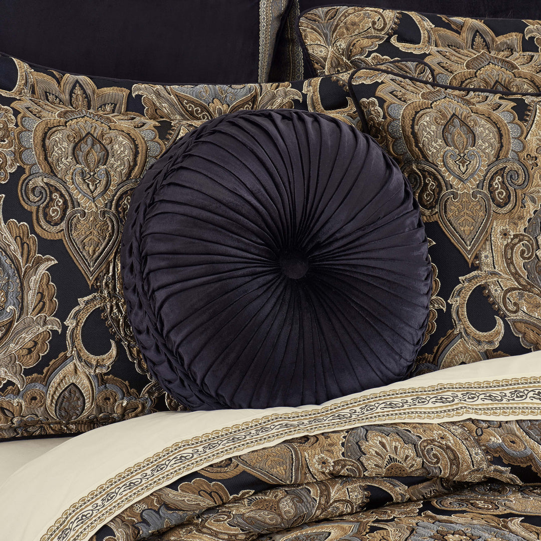 Amara Indigo Tufted Round Decorative Throw Pillow 15" x 15" Throw Pillows By J. Queen New York