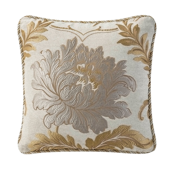 Ansonia Ivory/Gold Square Decorative Throw Pillow 18" x 18"