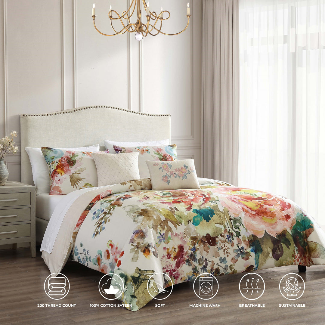Bebejan Antique Flowers Ivory 100% Cotton 4-Piece Reversible Comforter Set in Queen- Final Sale Comforter Sets By US Office - Latest Bedding