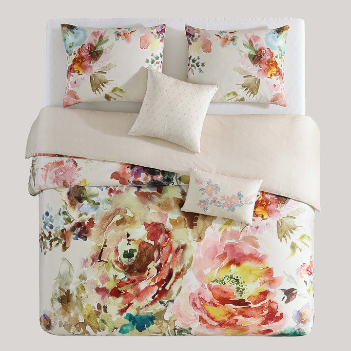 Bebejan Antique Flowers Ivory 100% Cotton 5-Piece Reversible Comforter Set IN King- Final Sale Comforter Sets By US Office - Latest Bedding
