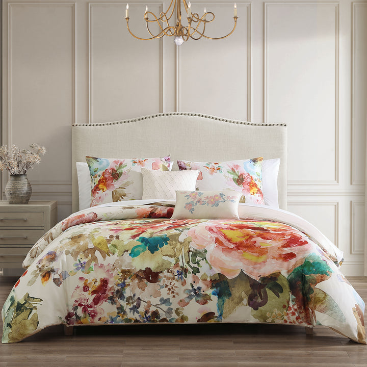 Bebejan Antique Flowers Ivory 5 Piece Reversible Comforter Set