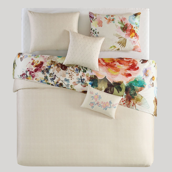 Bebejan Antique Flowers Ivory 5 Piece Reversible Comforter Set