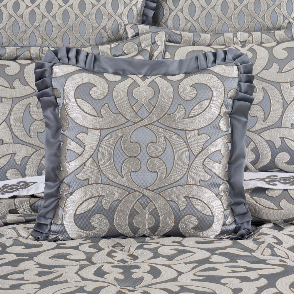 Barocco Sterling Square Embellished Decorative Throw Pillow 20" x 20" Throw Pillows By J. Queen New York