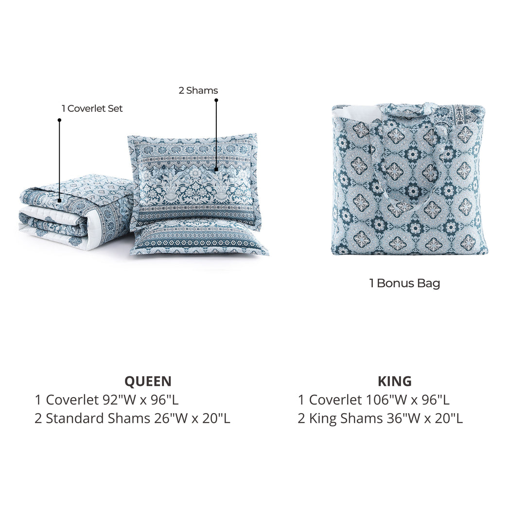Bebejan Aquamarine Medallion 3 Piece Reversible Quilted Coverlet Set Coverlet By Bebejan®