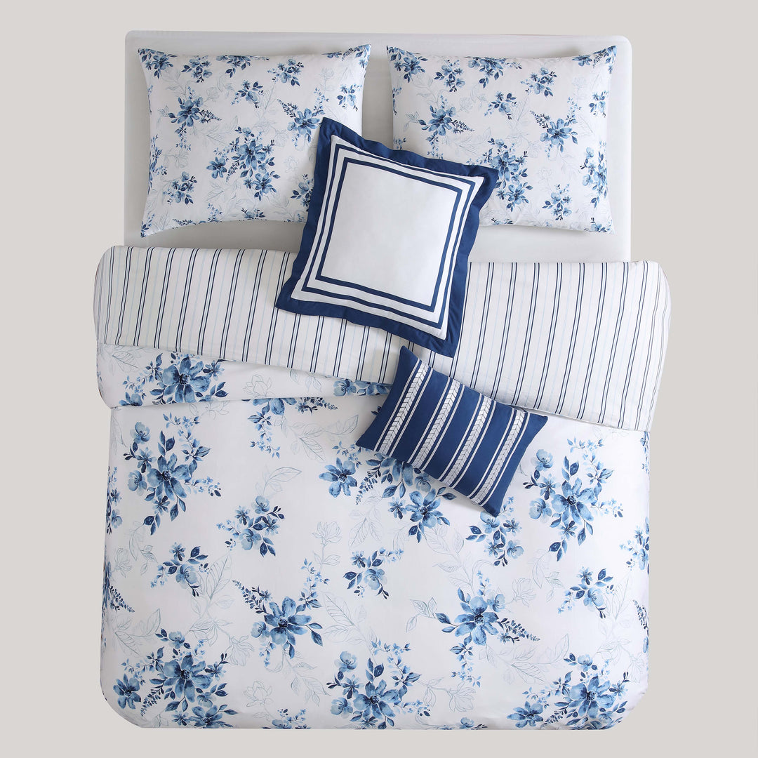 Bebejan Blue Art 100% Cotton 4-Piece Reversible Comforter Set in King- Final Sale Comforter Sets By US Office - Latest Bedding