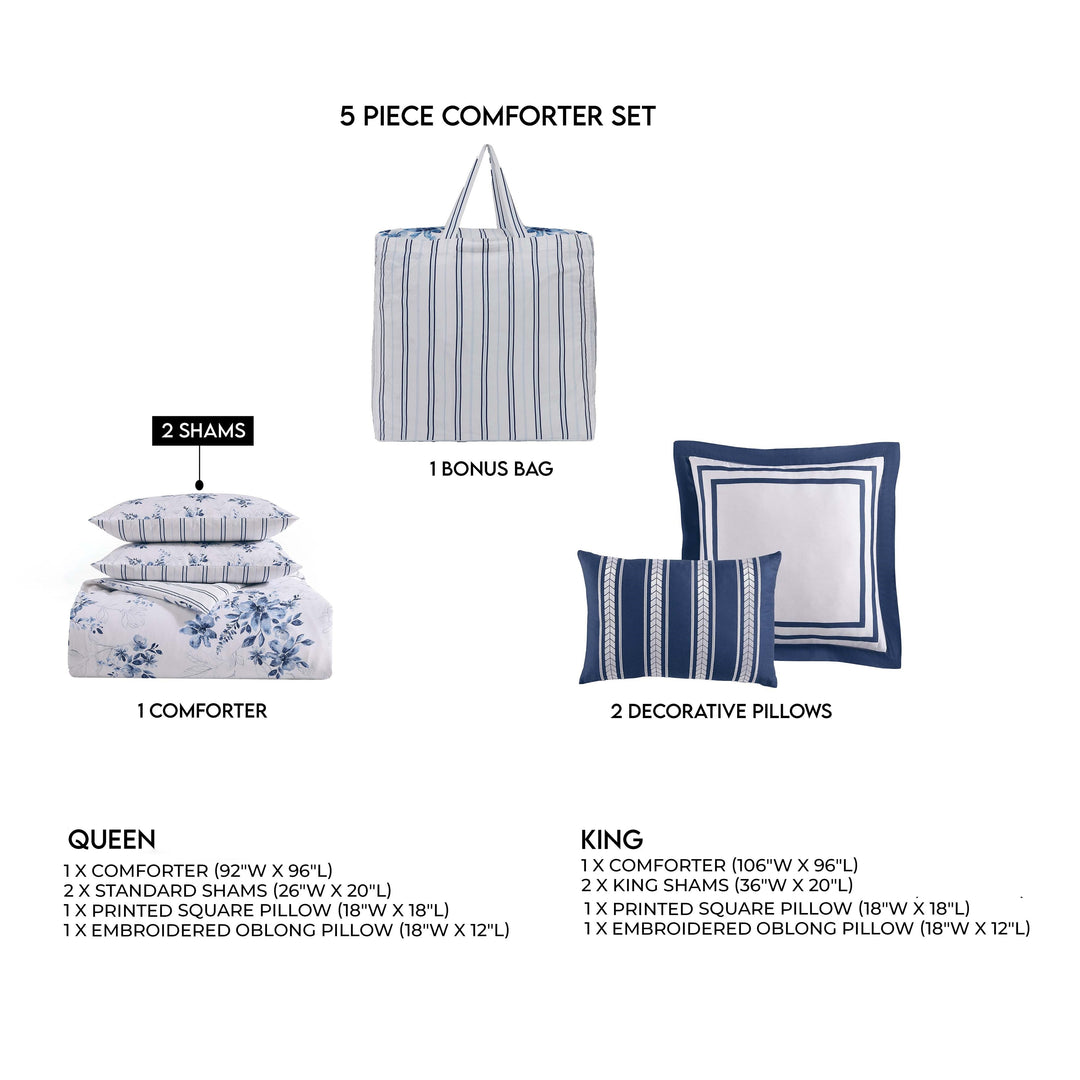 Bebejan Blue Art 100% Cotton 4-Piece Reversible Comforter Set in King- Final Sale Comforter Sets By US Office - Latest Bedding