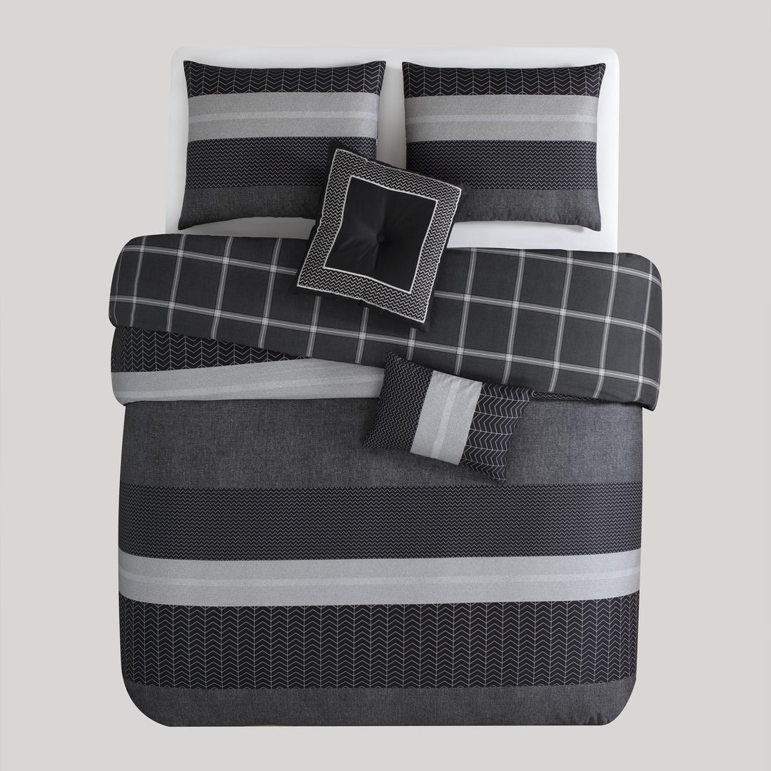 Bebejan Kyle Black 100% Cotton 3-Piece Reversible Comforter Set in Queen - Final Sale Comforter Sets By US Office - Latest Bedding