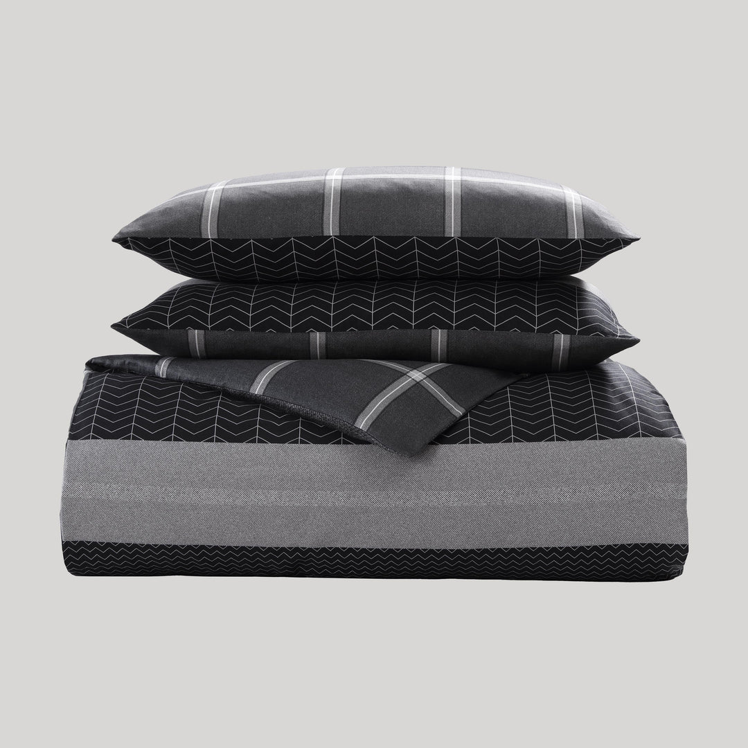 Bebejan Kyle Black 100% Cotton 3-Piece Reversible Comforter Set in Queen - Final Sale Comforter Sets By US Office - Latest Bedding
