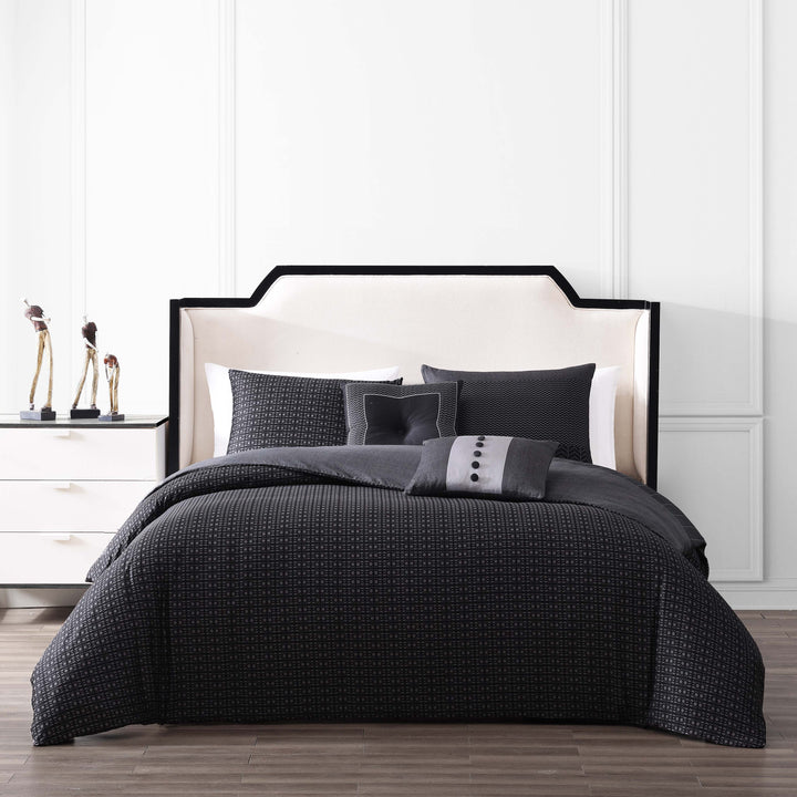 Dark Noir Black 100% Cotton 5-Piece Reversible Comforter Set in King- Final Sale Comforter Sets By US Office - Latest Bedding