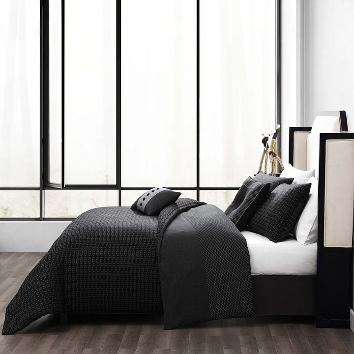 Dark Noir Black 100% Cotton 5-Piece Reversible Comforter Set Comforter Sets By US Office - Latest Bedding