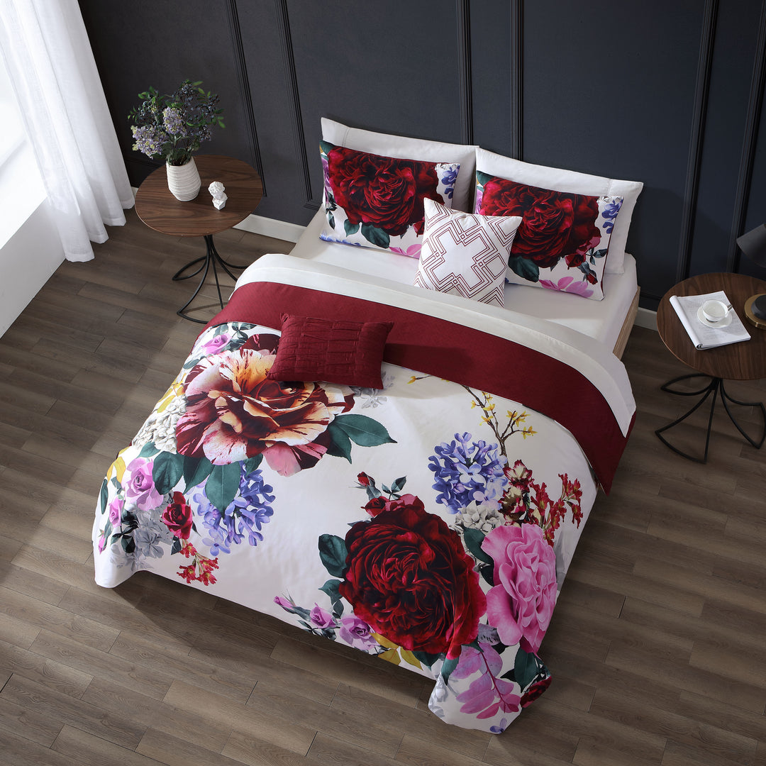 Bebejan Magenta Floral 100% Cotton 5 Piece Reversible Comforter Set Comforter Sets By Bebejan®
