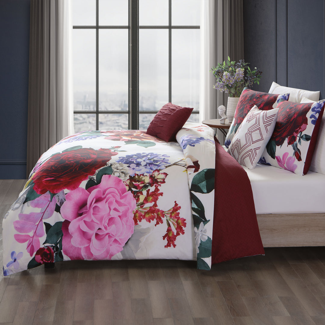 Bebejan Magenta Floral 100% Cotton 5 Piece Reversible Comforter Set Comforter Sets By Bebejan®
