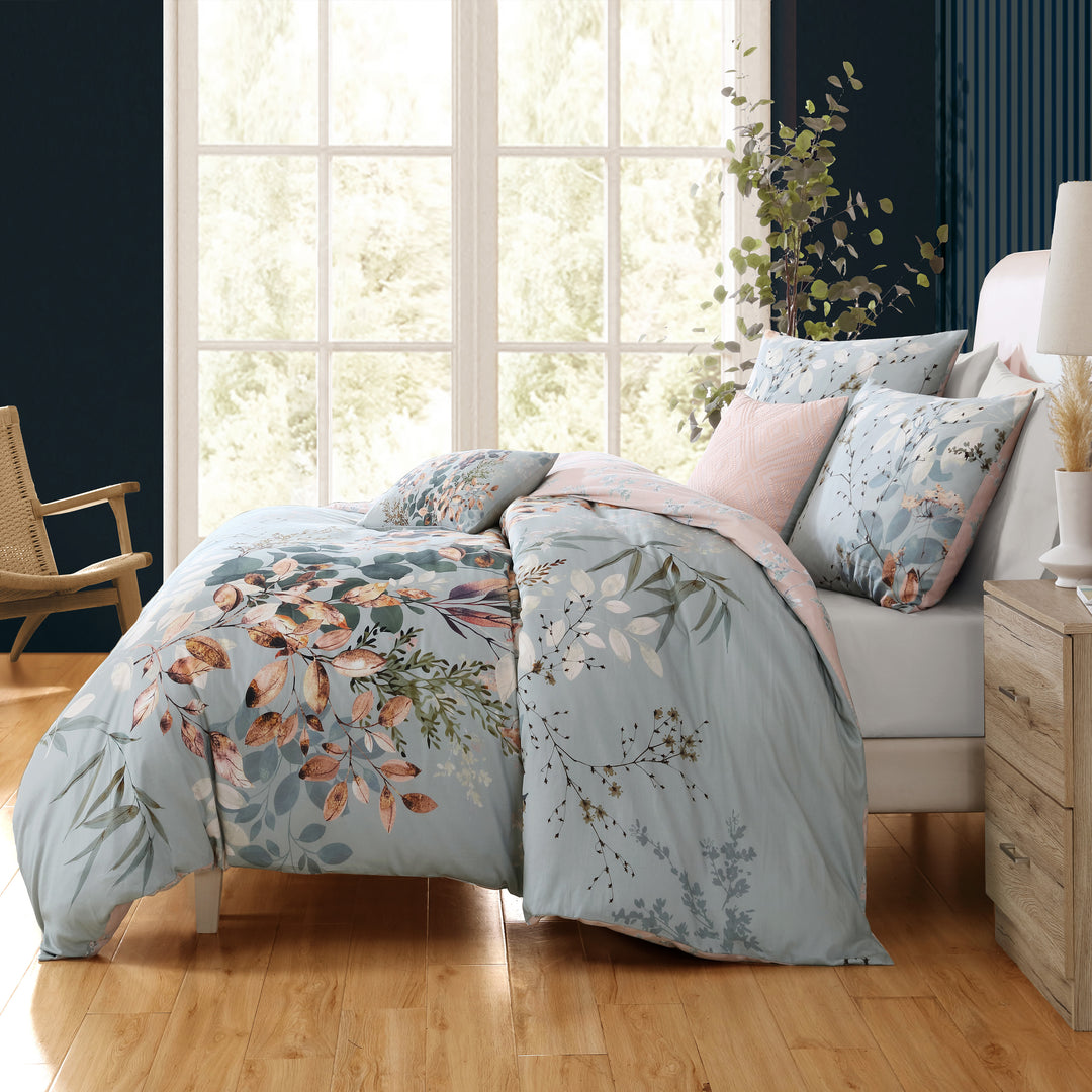 Bebejan Peach Leaves on Sage 100% Cotton 5-Piece Reversible Comforter Set Comforter Sets By Bebejan®
