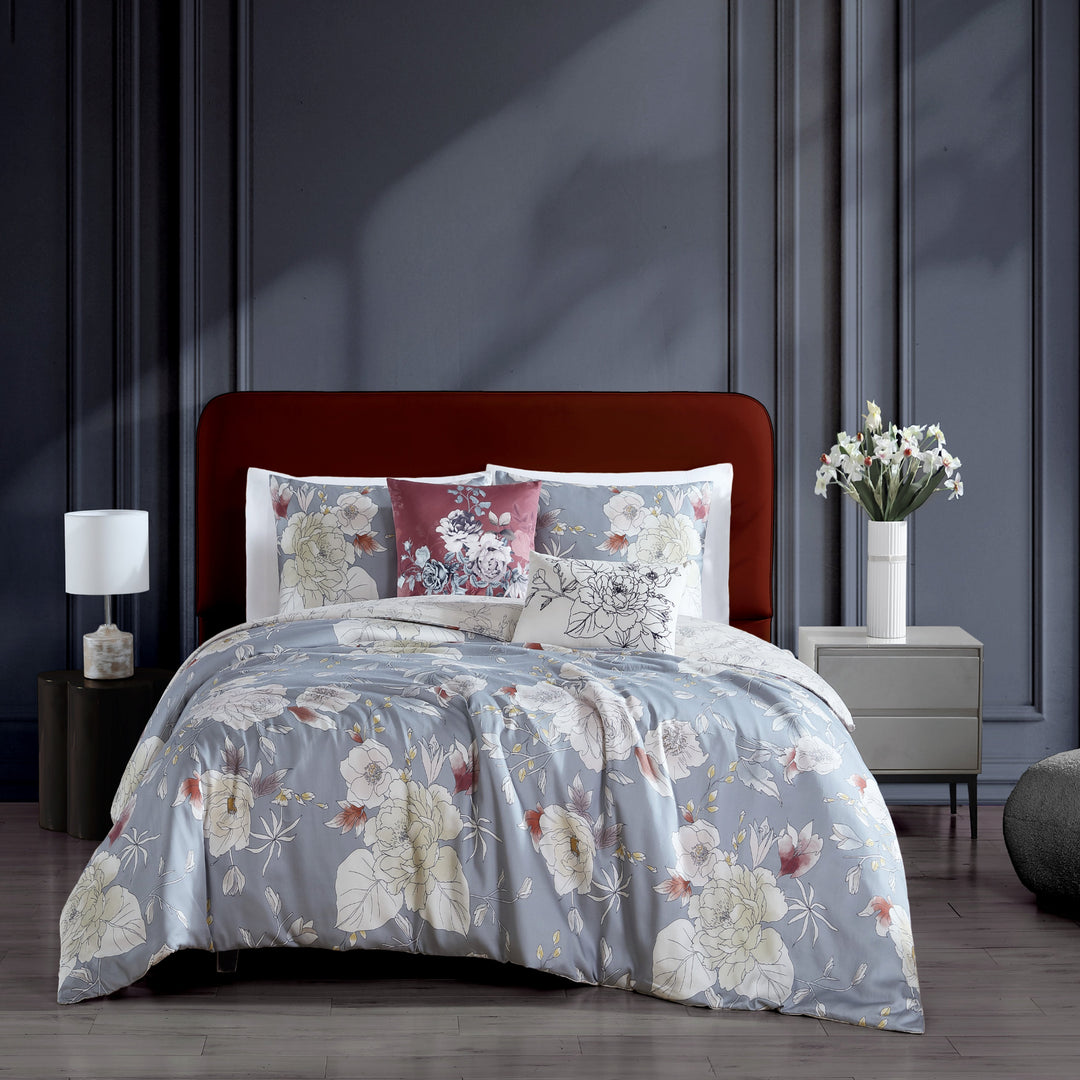 Bebejan Smoky Blue Garden 100% Cotton 3-Piece Reversible Comforter Set in Queen - Final Sale Comforter Sets By US Office - Latest Bedding