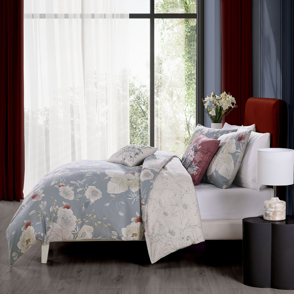 Bebejan Smoky Blue Garden 100% Cotton 5-Piece Reversible Comforter Set Comforter Sets By Bebejan®