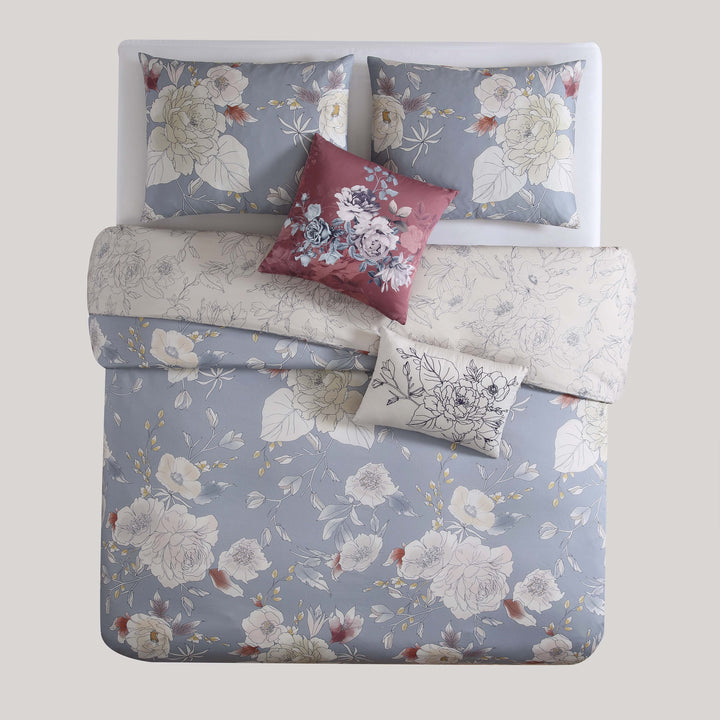 Bebejan Smoky Blue Garden 100% Cotton 3-Piece Reversible Comforter Set in Queen - Final Sale Comforter Sets By US Office - Latest Bedding