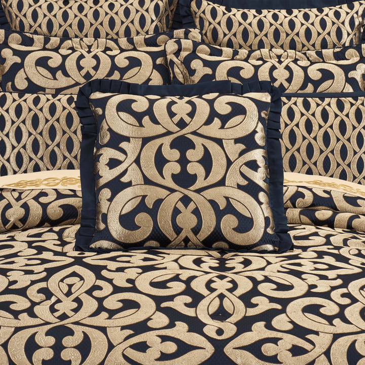 Biagio Navy Embellished Square Decorative Throw Pillow 20" x 20" Throw Pillows By J. Queen New York