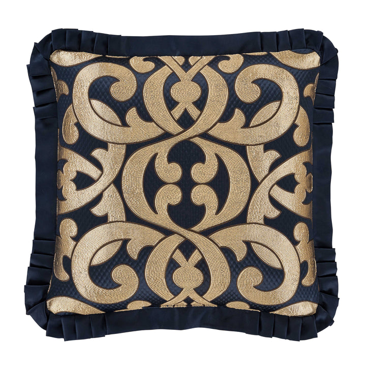 Biagio Navy Embellished Square Decorative Throw Pillow 20" x 20" Throw Pillows By J. Queen New York