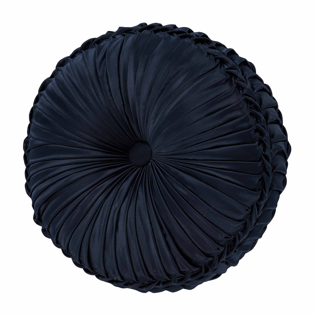 Biagio Navy Tufted Round Decorative Throw Pillow 15" x 15" Throw Pillows By J. Queen New York