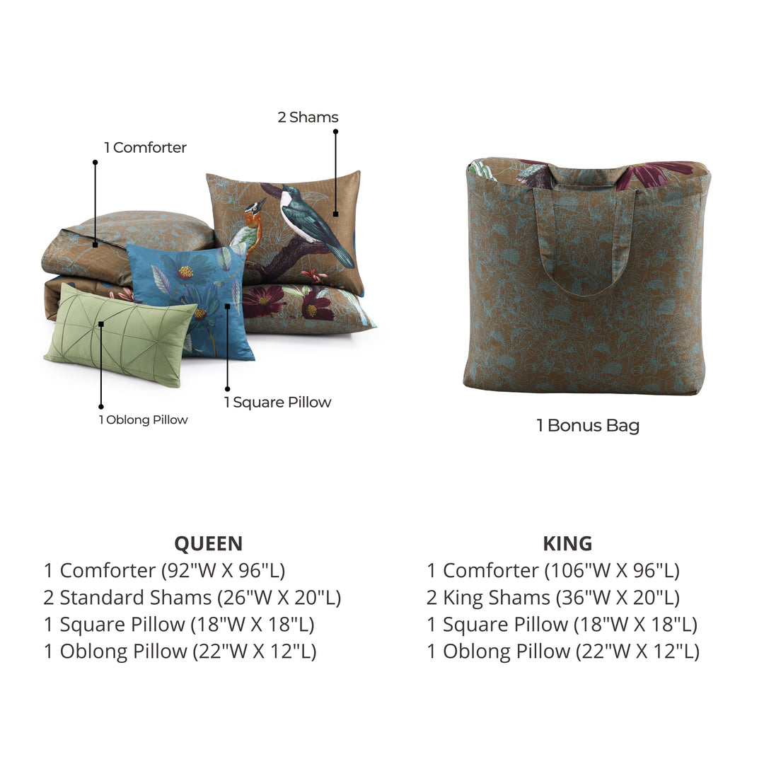 Bebejan Birds on Chocolate Brown 5 Piece Reversible Comforter Set Comforter Sets By Bebejan®