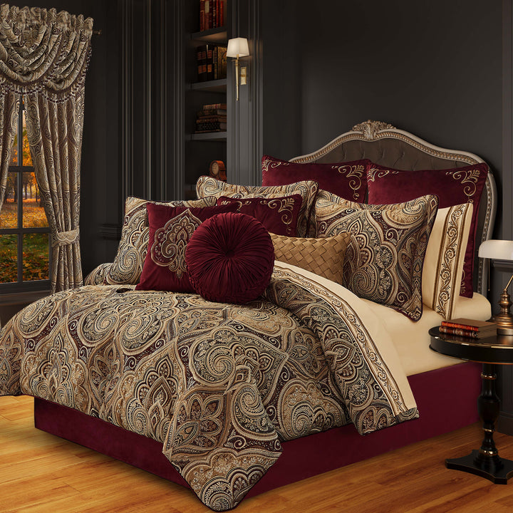 Bordeaux Crimson 4 Piece Comforter Set Comforter Sets By J. Queen New York