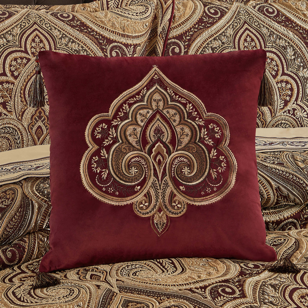 Bordeaux Crimson Square Embellished Decorative Throw Pillow 18" x 18" Throw Pillows By J. Queen New York