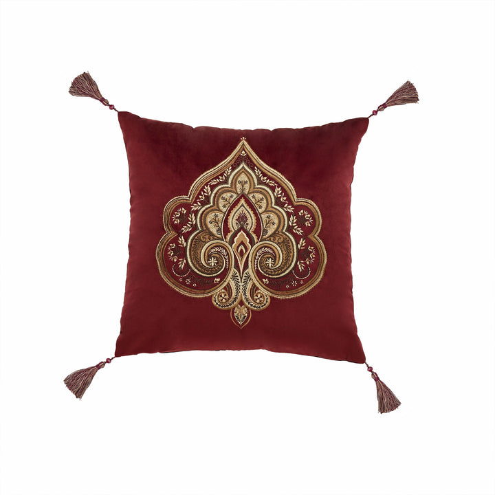 Bordeaux Crimson Square Embellished Decorative Throw Pillow 18" x 18" Throw Pillows By J. Queen New York