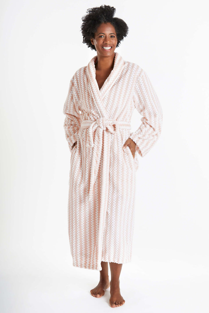 Bubble Stripe Fleece Bath Robe Bathrobe By Annie Selke