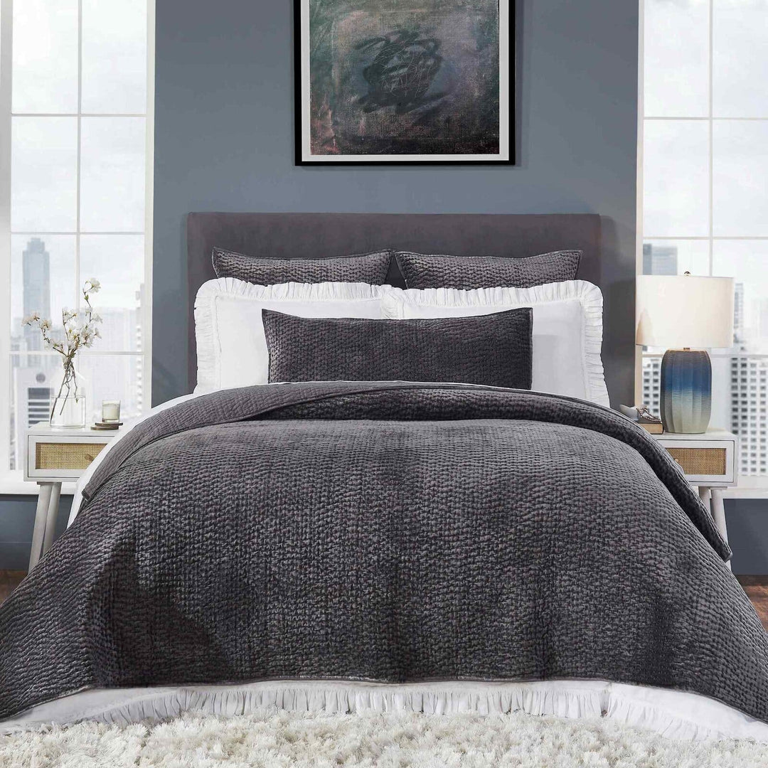 Laguna Pick Stitch Velvet Coverlet Coverlet By Orchids Lux Home