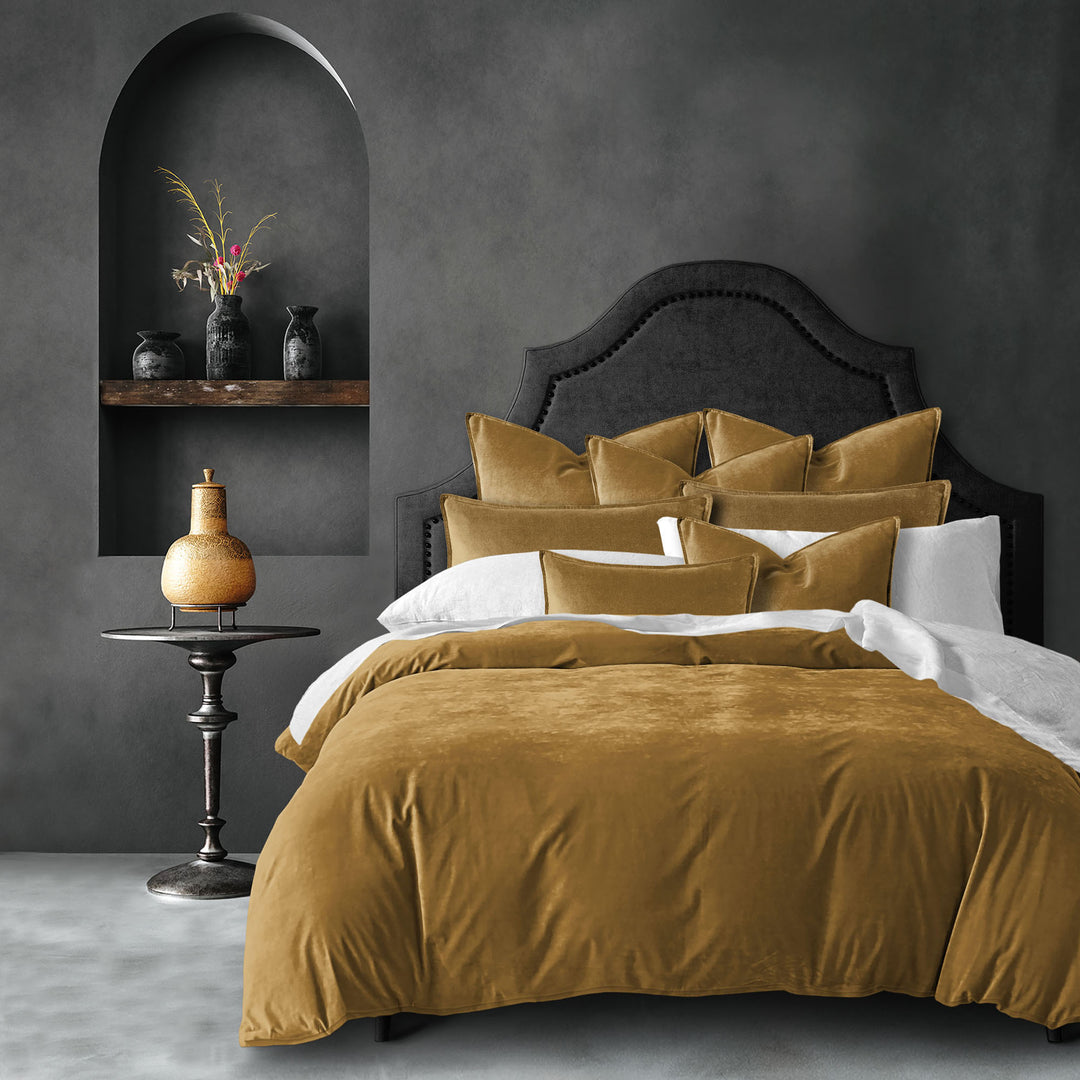 Cascade Velvet Curry 8 Piece Comforter Set Comforter Sets By Colcha Linens