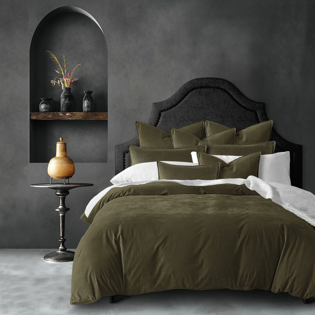 Cascade Velvet Olive 8 Piece Comforter Set Comforter Sets By Colcha Linens