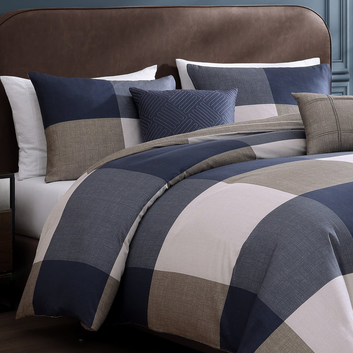 Bebejan Checkered Navy Tan 5 Piece Reversible Comforter Set Comforter Sets By Bebejan®