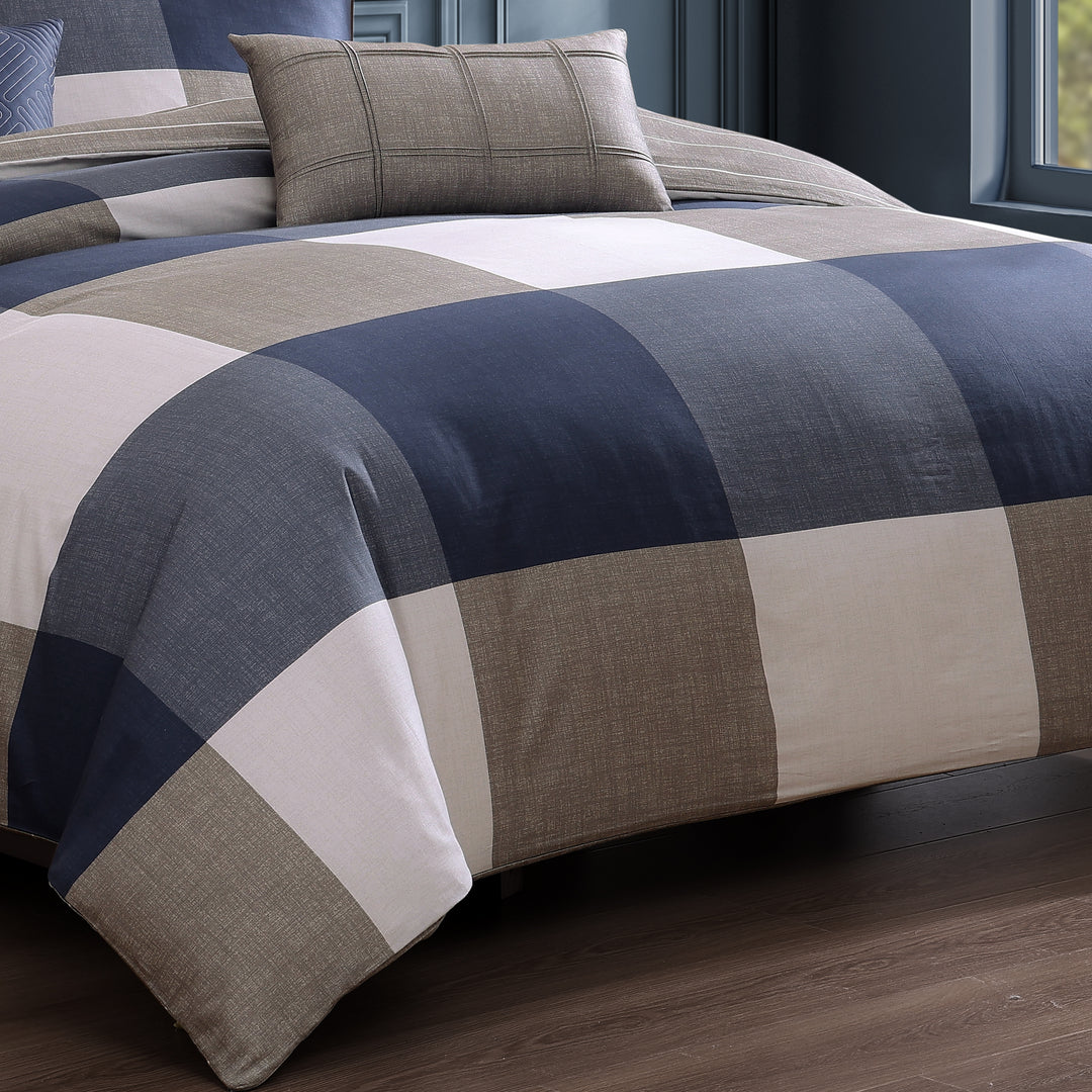Bebejan Checkered Navy Tan 5 Piece Reversible Comforter Set Comforter Sets By Bebejan®
