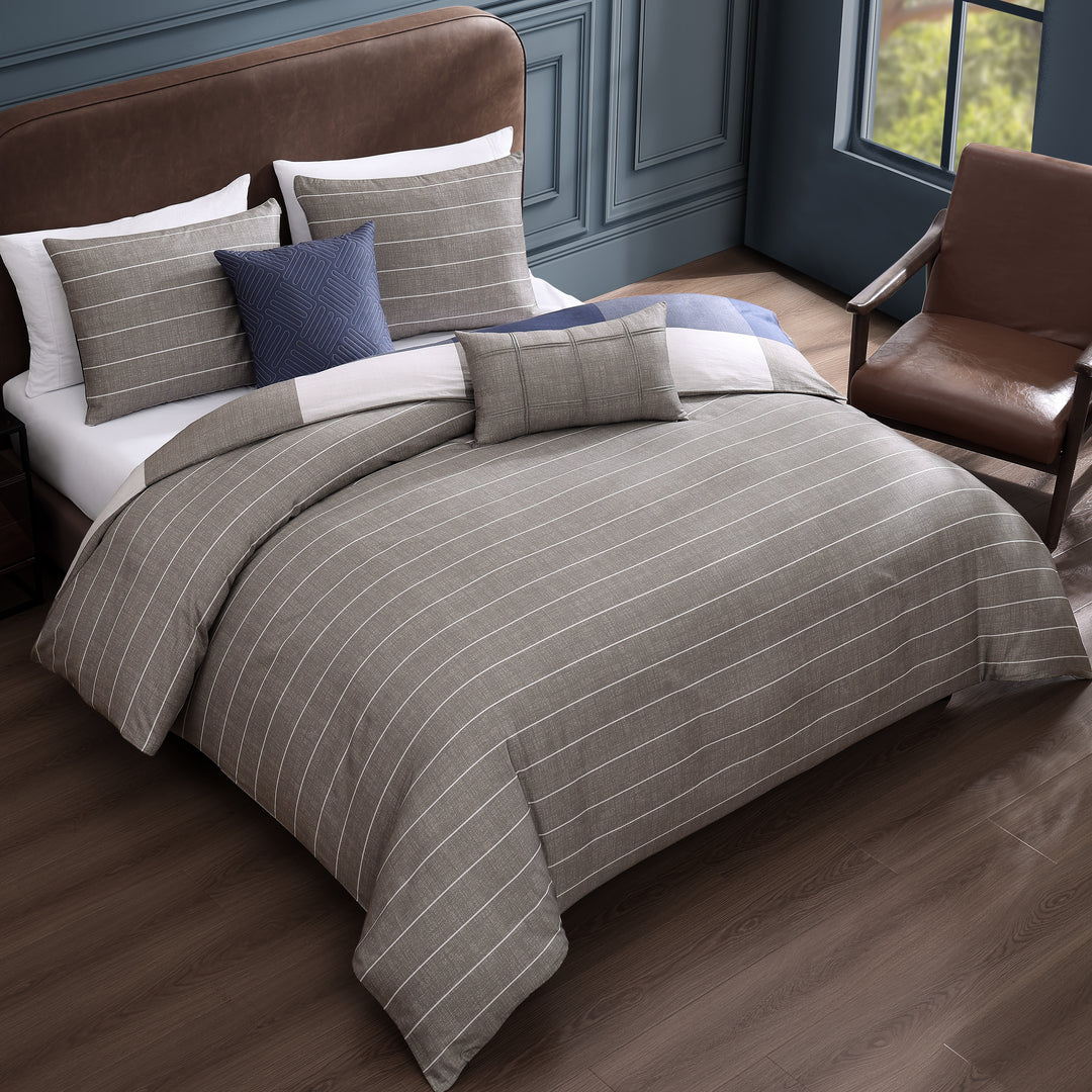 Bebejan Checkered Navy Tan 5 Piece Reversible Comforter Set Comforter Sets By Bebejan®