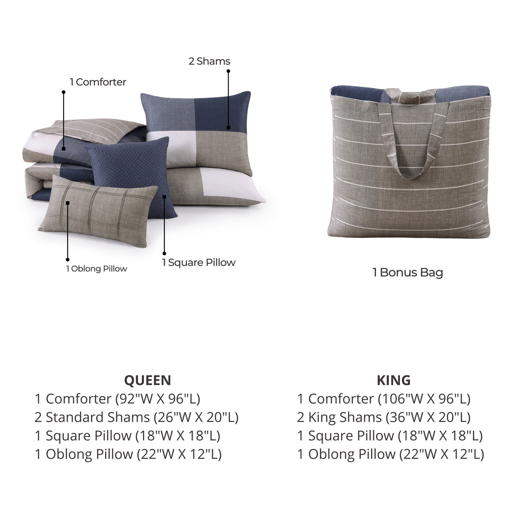 Bebejan Checkered Navy Tan 5 Piece Reversible Comforter Set Comforter Sets By Bebejan®