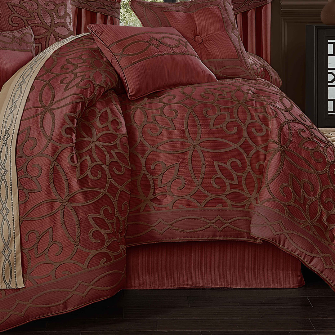 J Queen Chianti Red 4-Piece Comforter Set in Queen- Final Sale Comforter Sets By US Office - Latest Bedding