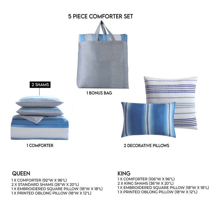 Bebejan Coastal Stripe 100% Cotton 5 Piece Reversible Comforter Set Comforter Sets By Bebejan®
