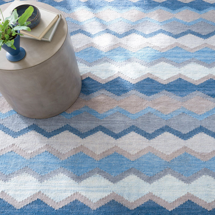 Safety Net Blue Handwoven Wool Rug Rug By Annie Selke