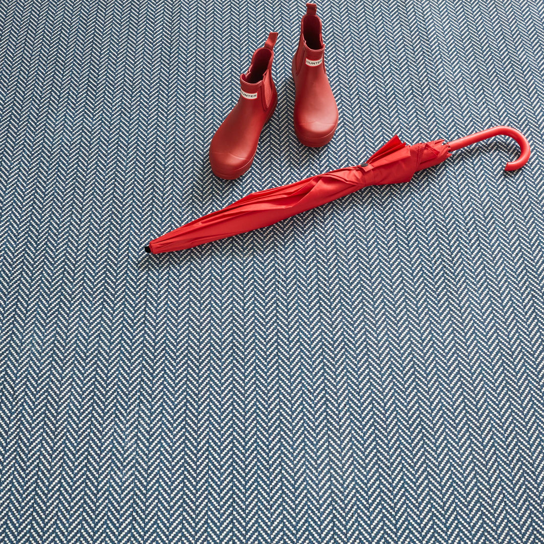 Herringbone Navy Machine Washable Rug Rug By Annie Selke