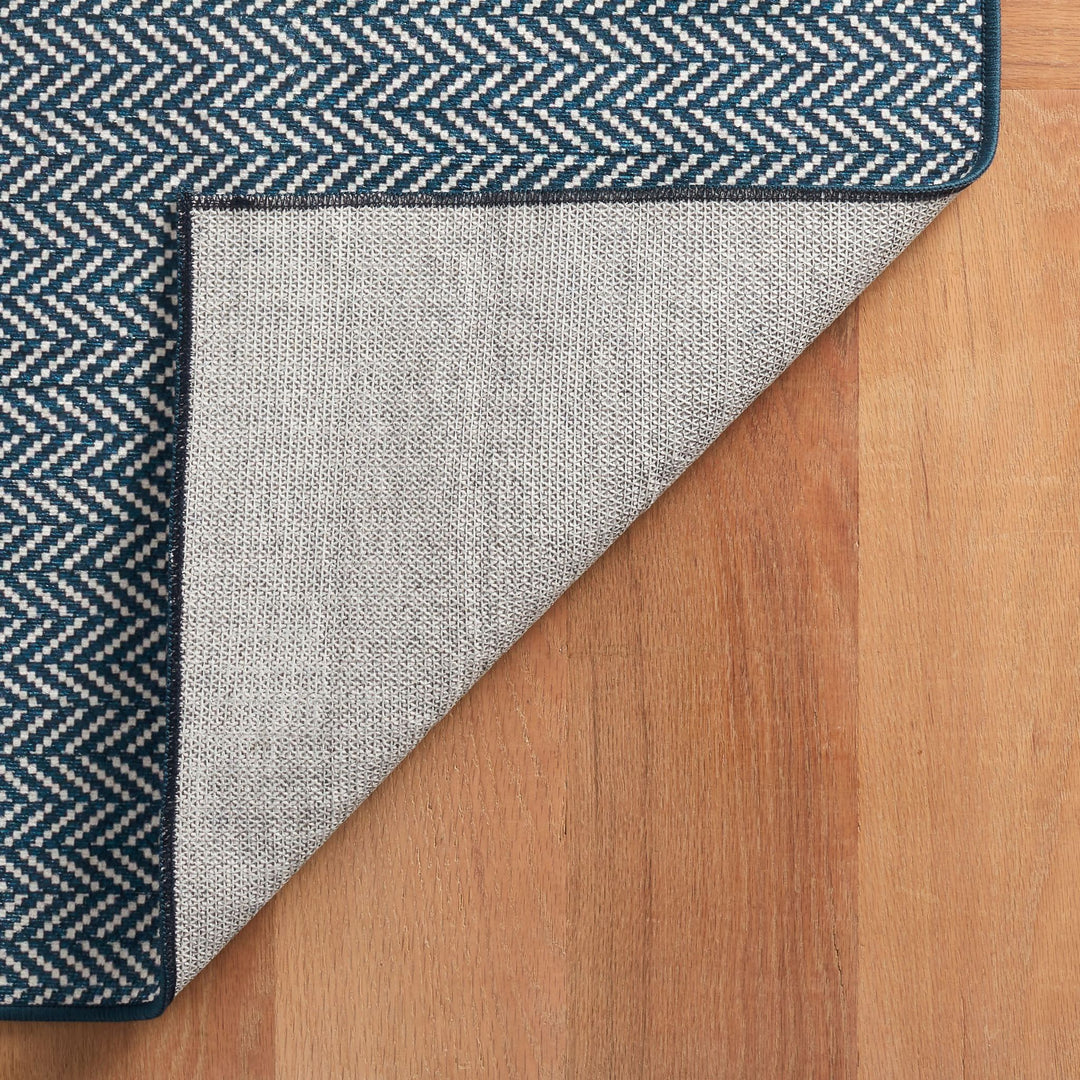Herringbone Navy Machine Washable Rug Rug By Annie Selke