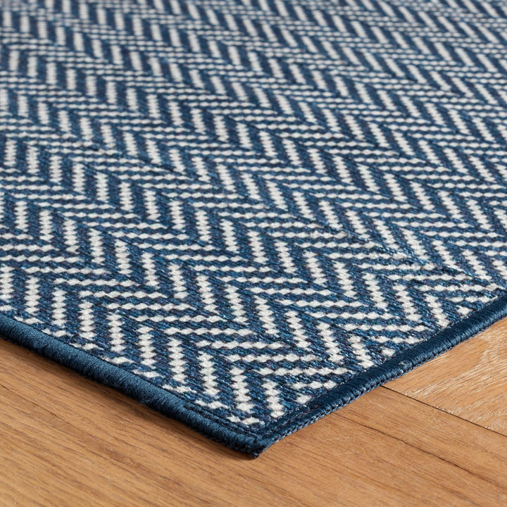 Herringbone Navy Machine Washable Rug Rug By Annie Selke