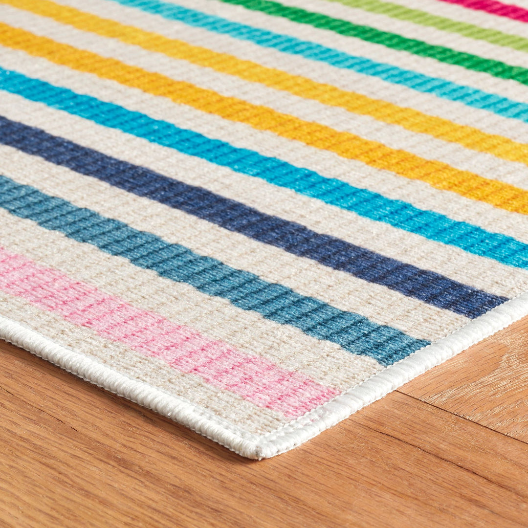 Rainbow Stripe Multi Machine Washable Rug Rug By Annie Selke
