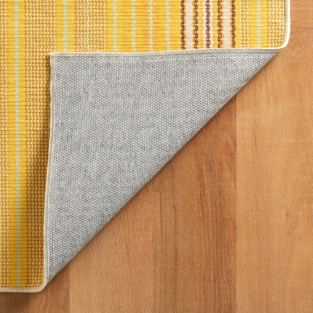 Sunflower Ticking Yellow Machine Washable Rug Rug By Annie Selke